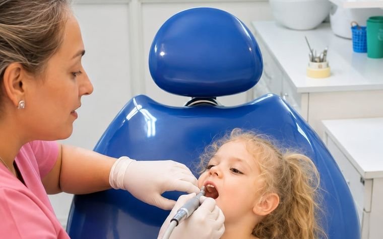 Niño sonriendo en la consulta odontológica
